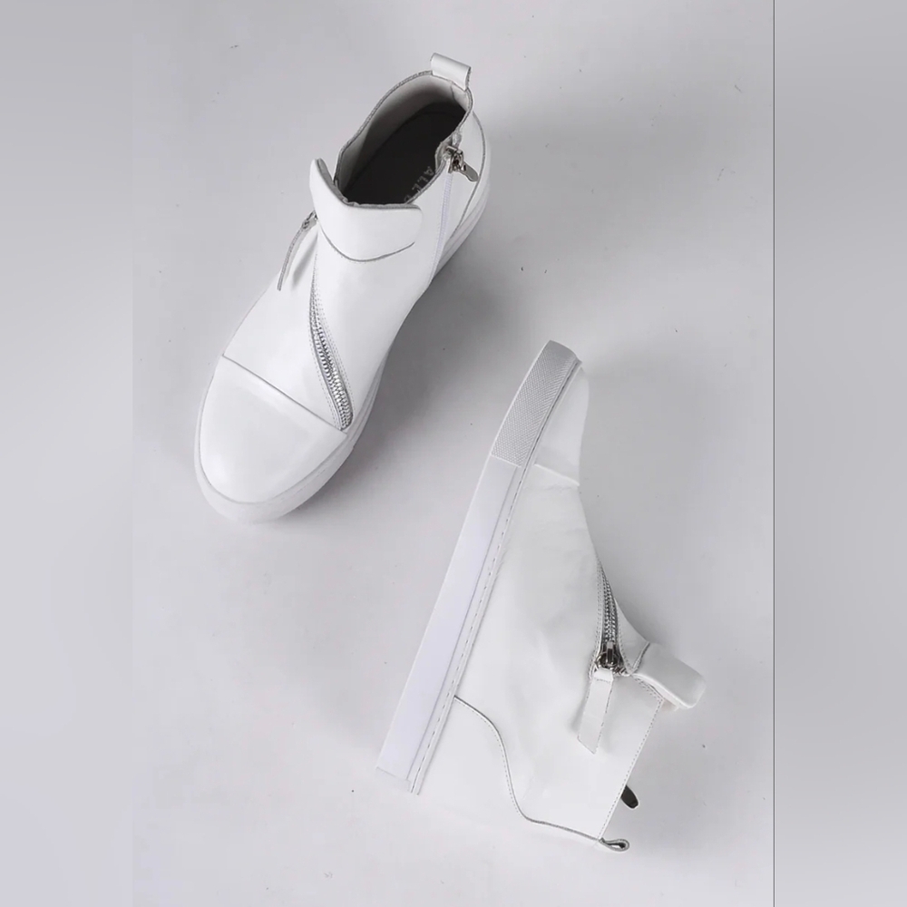 NEW ALL BLACK HI TOP & ZIP WHITE FASHION SNEAKERS sz 37 STREETWEAR ATHLEISURE